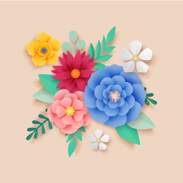 Blumen im 2d-Farbverlauf-Papierstil