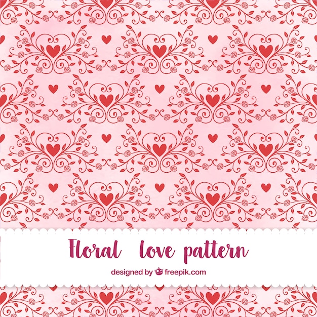 Blumenaquarell-Muster mit Herzen