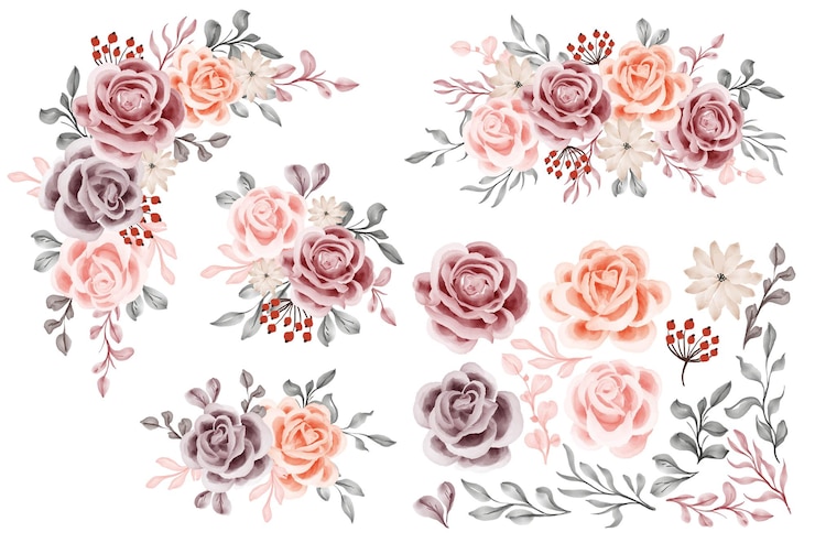 Kostenlose Vektor blumenarrangement isoliert mit blatt- und rosenclipart