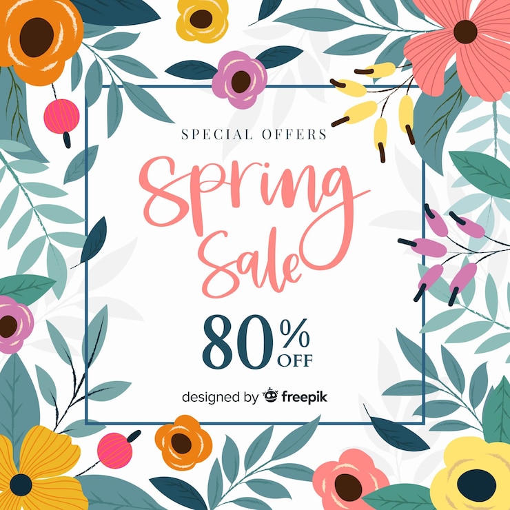 Kostenlose Vektor blumenrahmenfrühlingsverkaufshintergrund