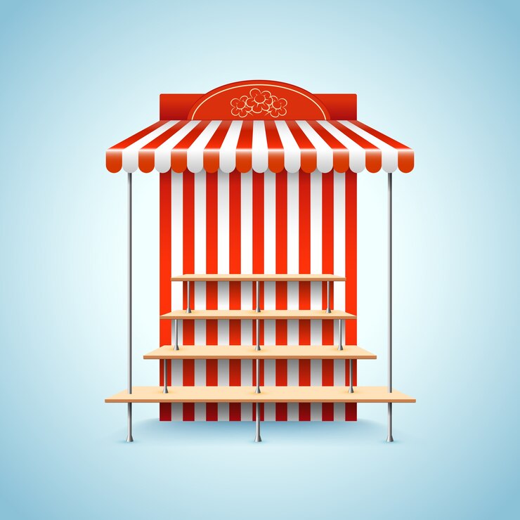 Kostenlose Vektor blumenstand. marktstand kiosk shop, einzelhandel verkaufen