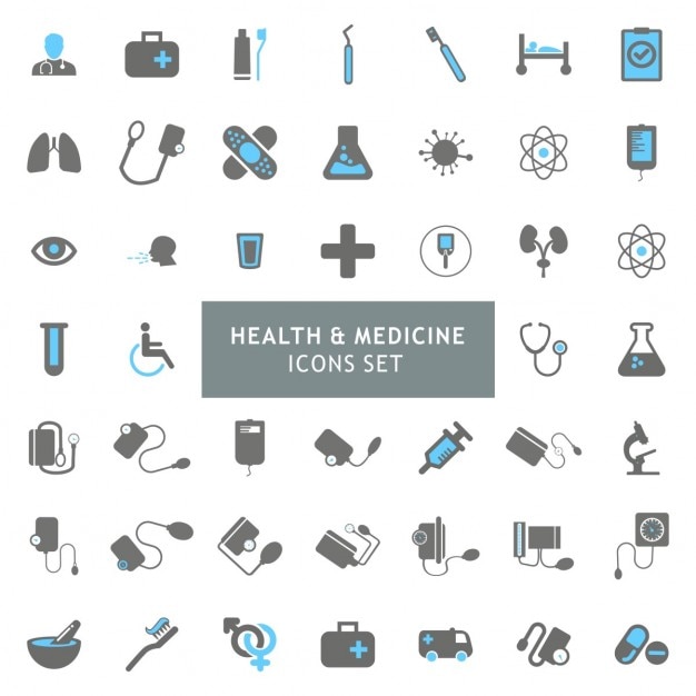 Blur und Grau bunt Gesundheit und Medizin Icon Set