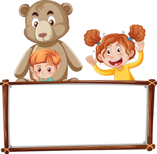 Board-vorlage mit glücklichen kindern und teddybären