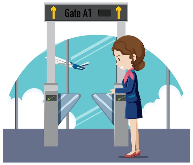 Kostenloser Vektor boarding gate eingang mit bodenpersonal