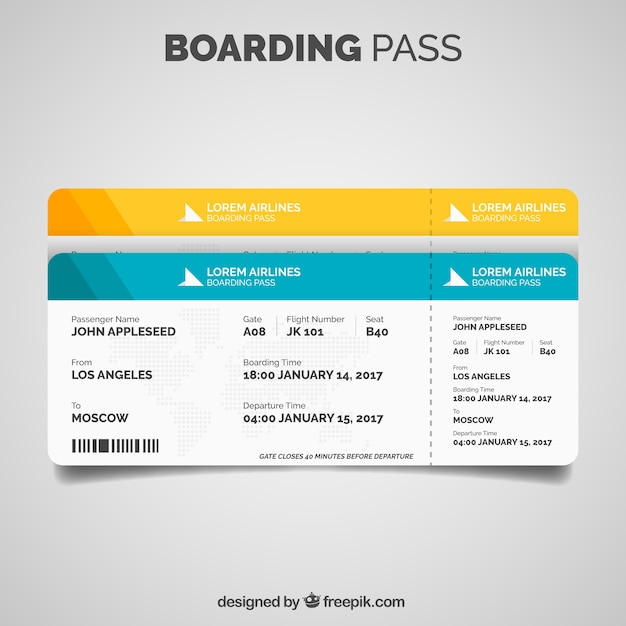 Boarding pass-vorlage in flaches design