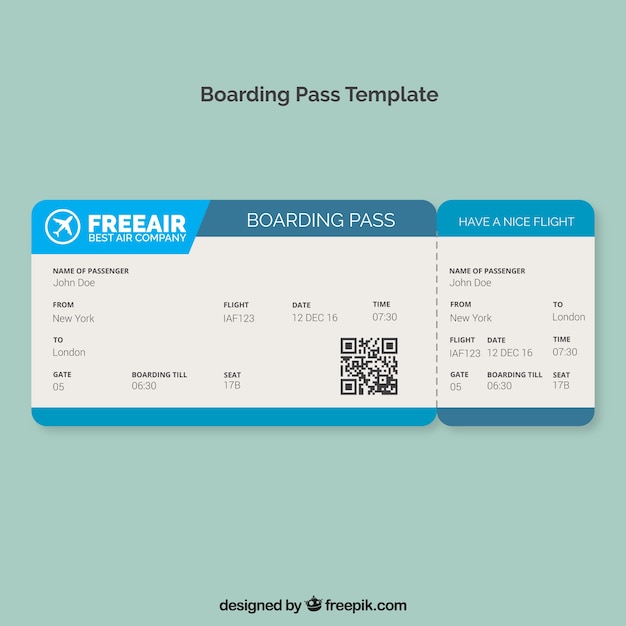 Boarding pass-vorlage mit blauen formen