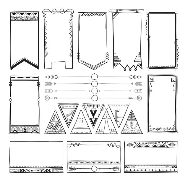 Boho-Handzeichnungsgekritzelsammlungs-Vektorillustration