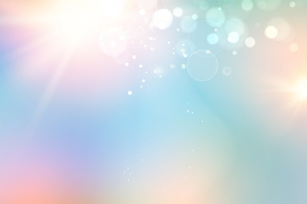 Bokeh-Blasen und Sonnenblitze auf blauem Hintergrund