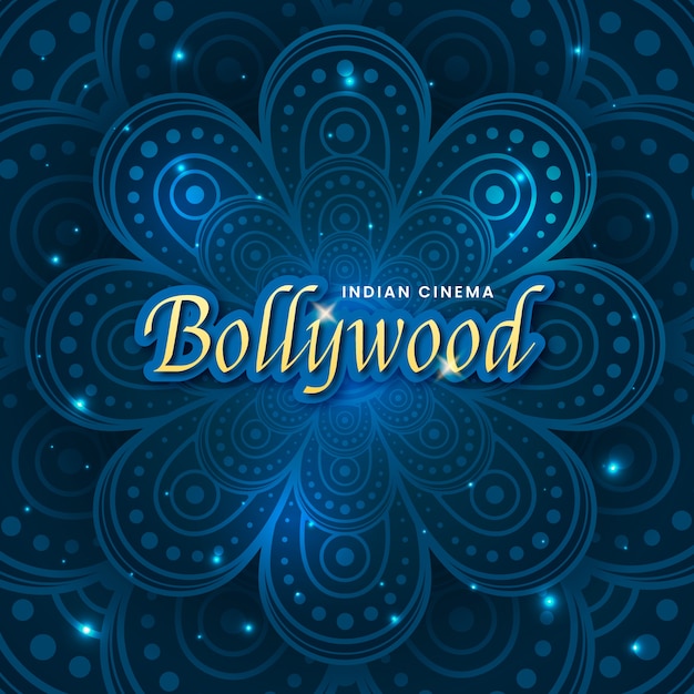 Bollywood-schriftzug mit glänzender mandala-tapete