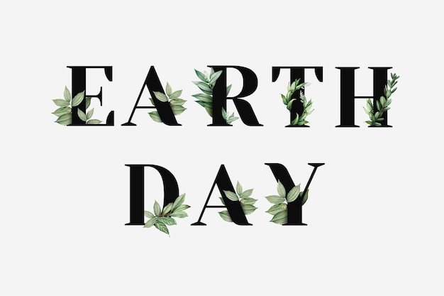 Botanische earth day vektorwort schwarze typografie