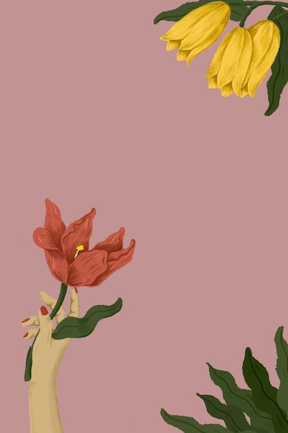 Botanische Frau, die eine Blumenillustration hält