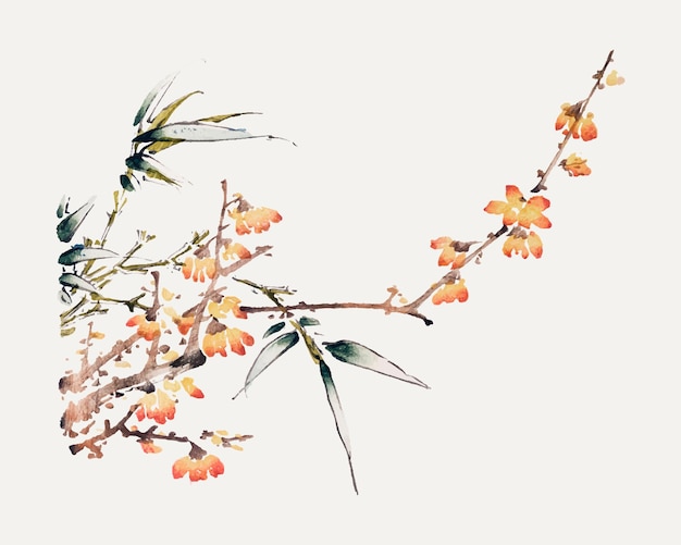 Botanischer Kunstdruck mit Blumenvektor, neu gemischt aus Kunstwerken von Hu Zhengyan