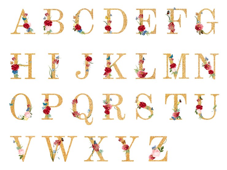 Kostenlose Vektor botanisches alphabet mit tropischer blumenillustration