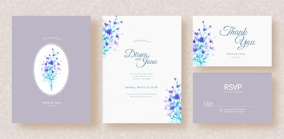 Kostenloser Vektor bouquet flower with glow of iced blue color painting on wedding invitation