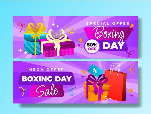 Kostenloser Vektor boxing day horizontale banner mit farbverlauf gesetzt