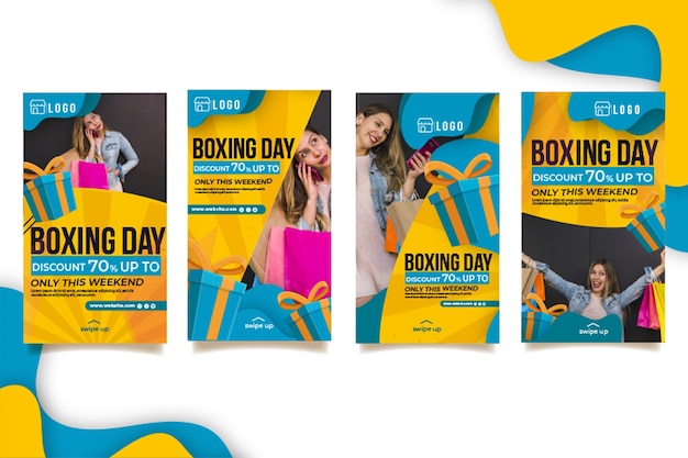 Kostenloser Vektor boxing day instagram geschichten sammlung