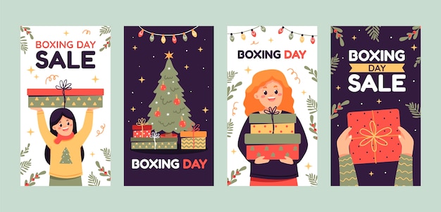 Kostenloser Vektor boxing day sales instagram geschichten sammlung