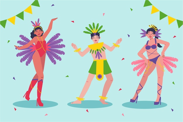 Kostenloser Vektor brasilianisches karnevalsfest-tänzerpaket