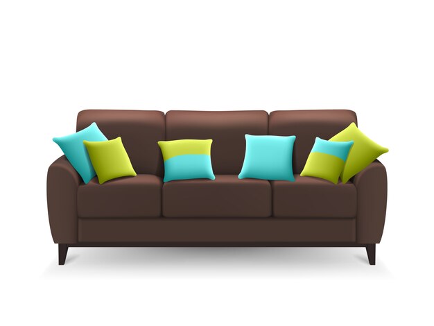 Braunes realistisches Sofa mit dekorativen Kissen