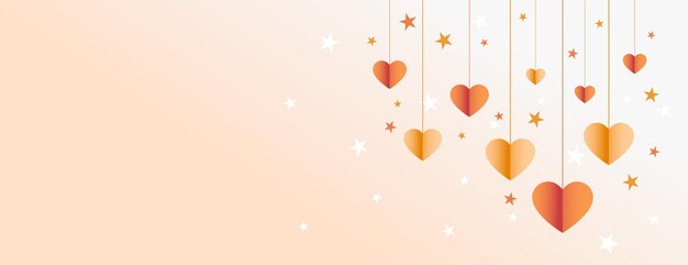 Breites Banner des Valentinstags mit hängender Herzdekoration