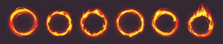 Kostenlose Vektor brennender feuerringrahmen-set