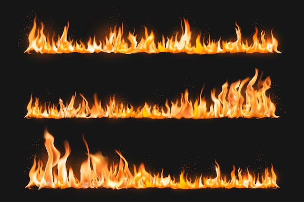 Brennender flammenrandaufkleber, realistische feuerbildvektorsammlung