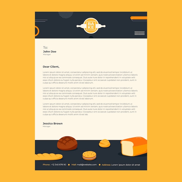 Briefkopfvorlage für Bäckereien im minimalistischen Stil