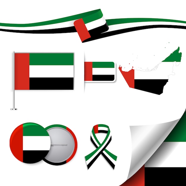Kostenloser Vektor briefpapier elemente sammlung mit der flagge der vereinigten arabischen emirate design