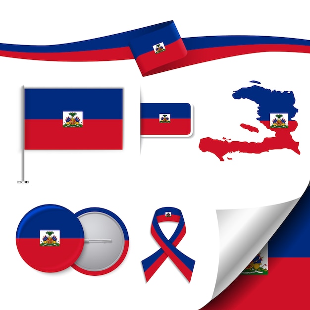 Briefpapier-Elemente Sammlung mit der Flagge von Haiti-Design