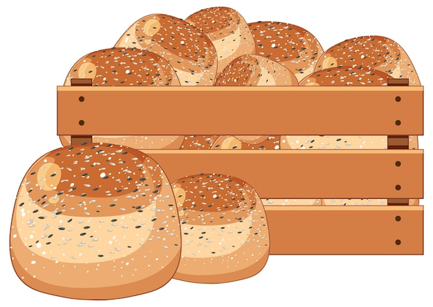 Kostenloser Vektor brötchen in holzkiste