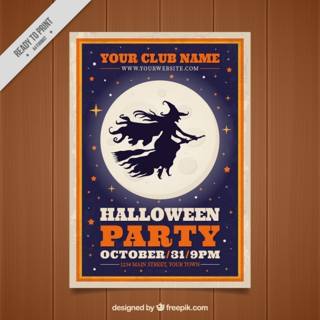 Kostenloser Vektor broschüre der halloween-party-hexe-silhouette