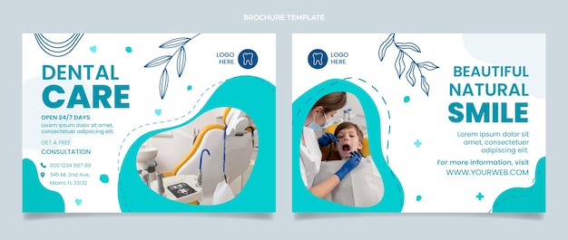 Kostenloser Vektor broschürenvorlage für flache zahnkliniken