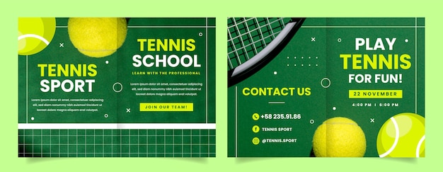 Broschürenvorlage für tennisunterricht im flachen design