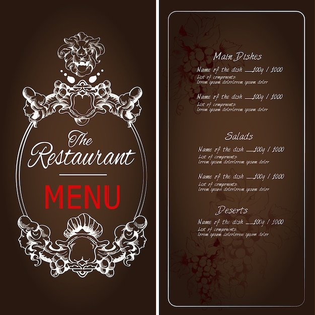 Brown restaurant-menü mit ornamenten