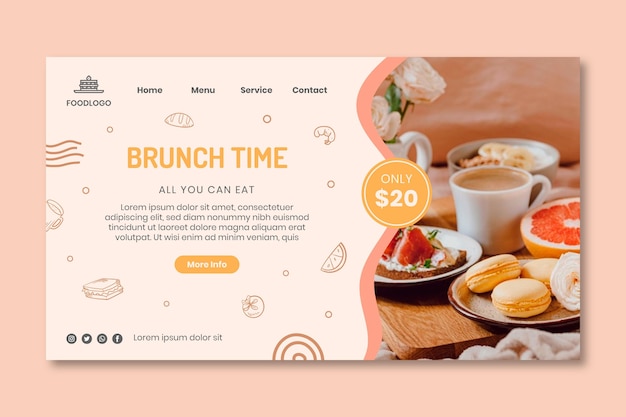 Kostenloser Vektor brunch landing page template design