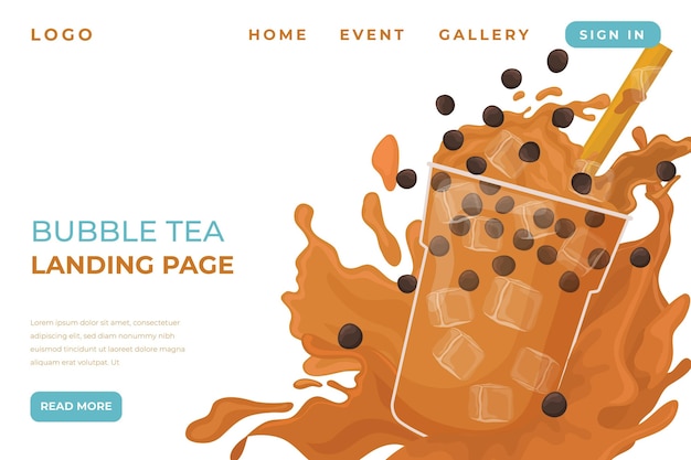 Kostenloser Vektor bubble tea landing page vorlage