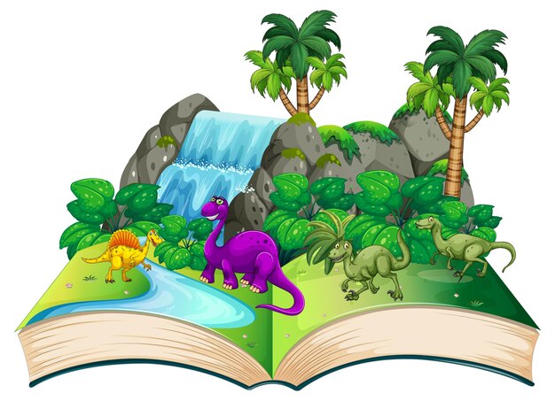 Buch des dinosauriers im wald