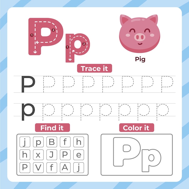 Buchstabe p Arbeitsblatt mit Schwein