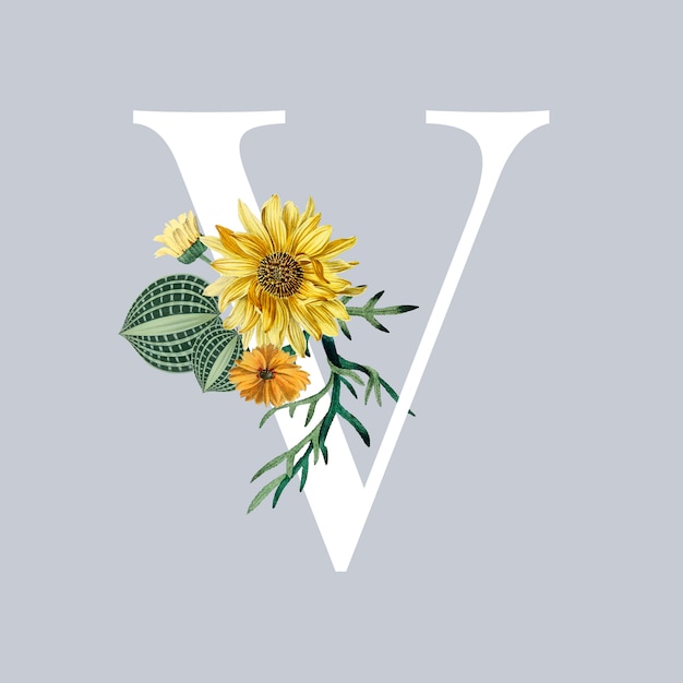 Buchstabe V mit Blüten