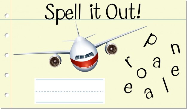 Buchstabieren Sie englisches Wortflugzeug