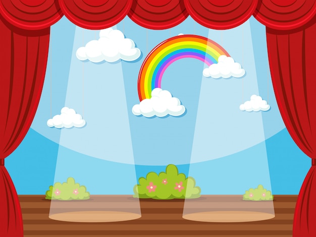 Bühne mit regenbogen im hintergrund