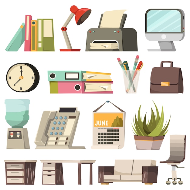 Büro orthogonale icon set