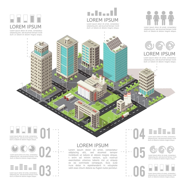 Bürogebäude isometrische infografiken