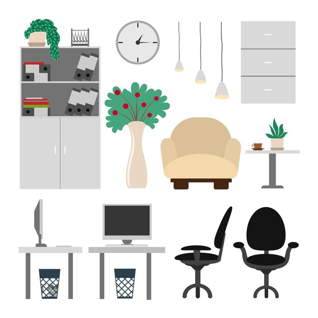 Büromöbel-Set Stühle und Beleuchtungstisch und Pflanzen