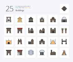 Kostenloser Vektor buildings 25 line filled icon pack einschließlich factory marketplace building institute building real estate