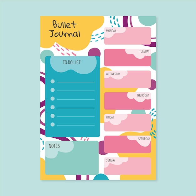 Kostenloser Vektor bullet journal planer mit bunten formen