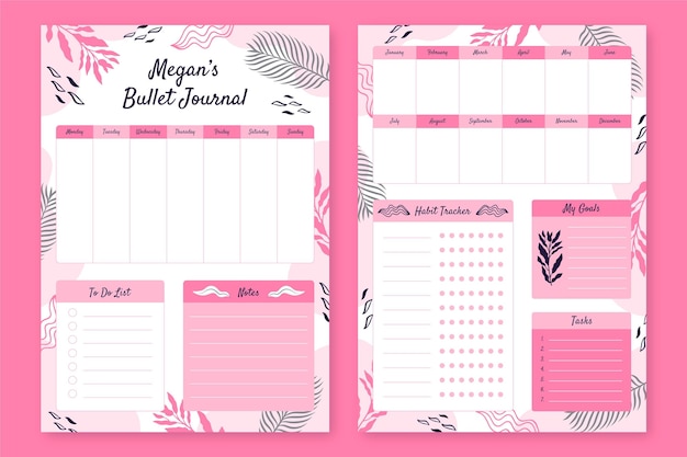 Kostenloser Vektor bullet journal planer template pack