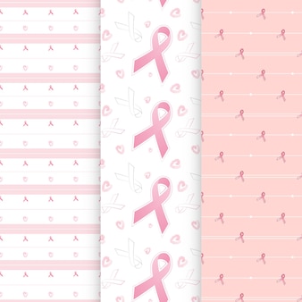 Bundle-set von nahtlosen mustervektoren mit rosa schleife zur unterstützung der aufklärungskampagne für frauen gegen brustkrebs im oktober
