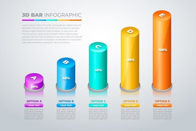 Kostenloser Vektor bunte 3d bars infografik