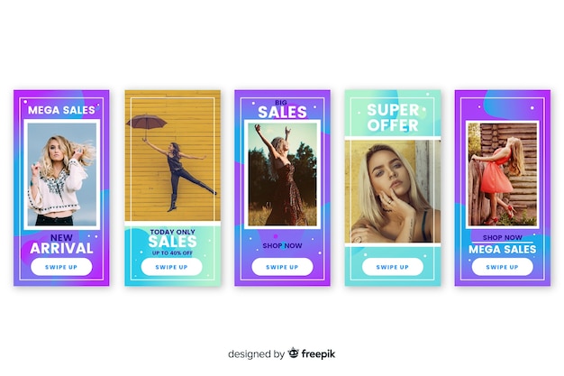 Kostenloser Vektor bunte abstrakte verkauf instagram geschichten mit foto